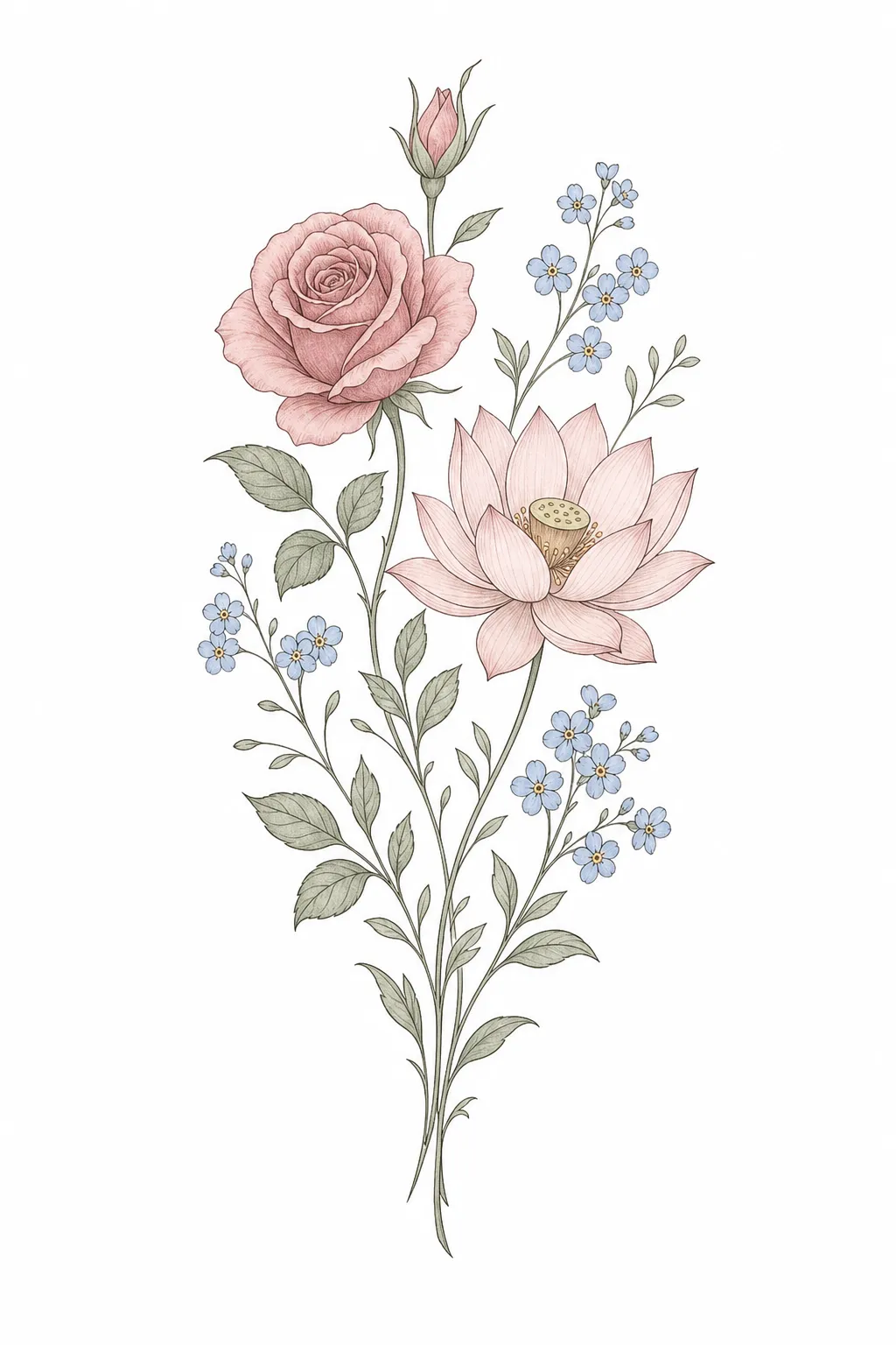 Blumen-Tattoos für Frauen – Tattoo-Design mit KI erstellt