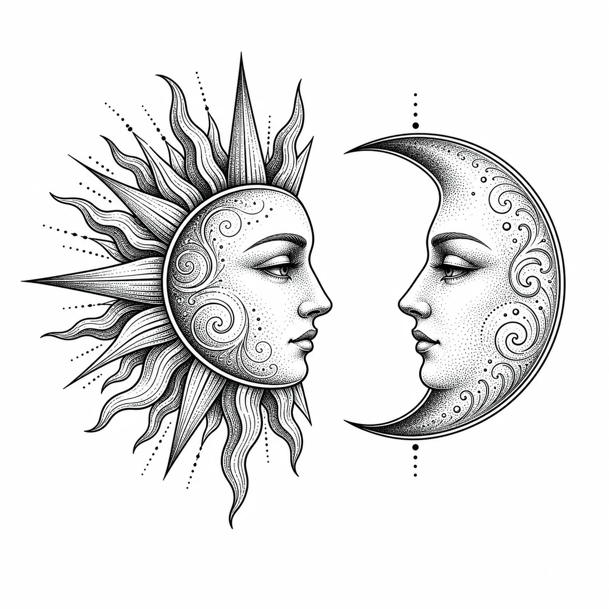Mond-Sonne-Tattoo: Bedeutung – Tattoo-Design mit KI erstellt