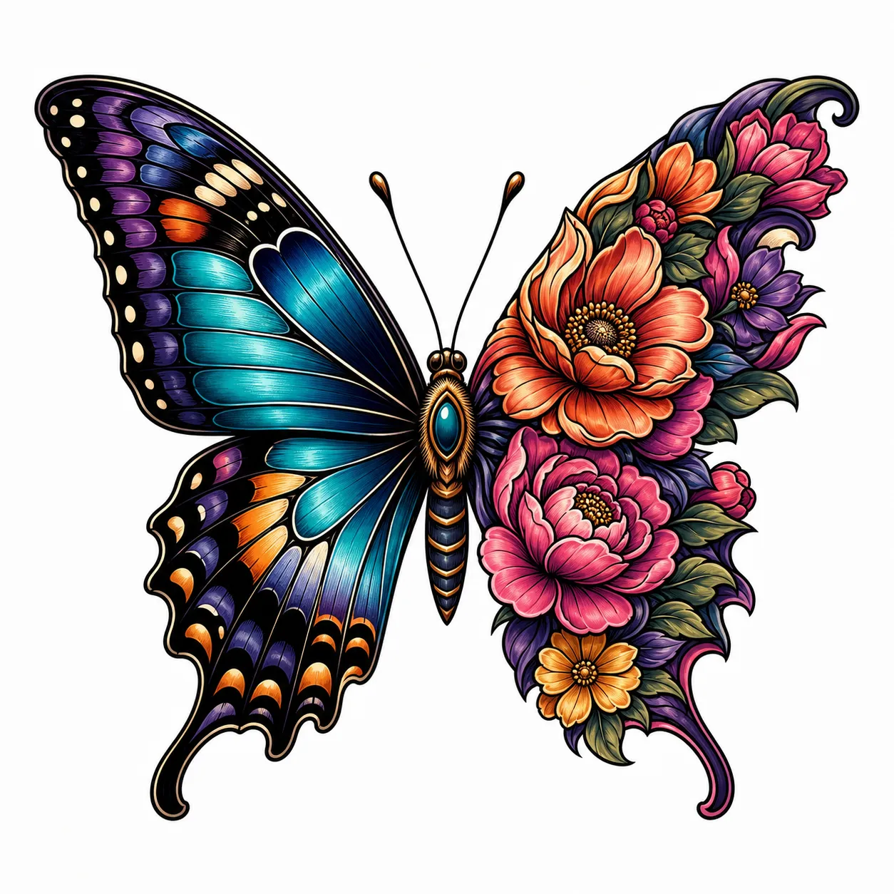 Schmetterling-Blume-Tattoo – Beispiel 2